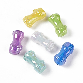 UV Plating Rainbow Iridescent Acrylic Beads, Bamboo Stick, Mixed Color, 24.5x13x11.5mm, Hole: 3mm