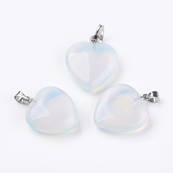 Opalite Pendants, Heart, with Brass Findings, Platinum, 22~23x20~20.5x6~7.5mm, Hole: 5x8mm