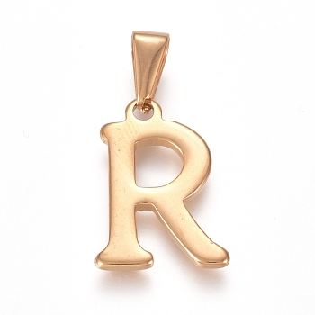304 Stainless Steel Pendants, Golden, Initial Letter.R, 20x14x1.8mm, Hole: 3x7mm