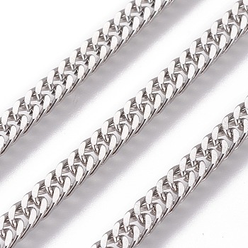 304 Stainless Steel Curb Chains, with Spool, Unwelded, Stainless Steel Color, 3.8x1.5mm, Link: 5.5x3.8x0.6mm, about 32.8 Feet(10m)/roll