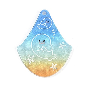 Marine Organism Series Fan Shape Acrylic Pendants, Sea Dog, 37.5x30x2mm, Hole: 1.8mm