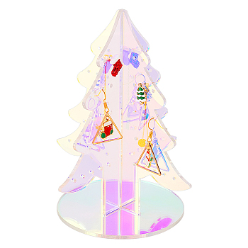 Rainbow Color Acrylic Earring Display Stands, Christams Tree Shaped Earring Organizer Holder, Colorful, Finished Product: 12.5x12.4x15cm, about 3pcs/set