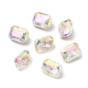 K5 Glass Rhinestone Cabochons, Pointed Back & Back Plated, Faceted, Rectangle, Colorful, 6x8x5mm