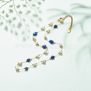 Natural Gemstone & Pearl Beaded Necklace(NJEW-JN03894)-4