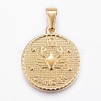 Real 18K Gold Plated 304 Stainless Steel Pendants, Flat Round with Twelve Constellation/Zodiac Sign, Cancer, 29x25x3.2mm, Hole: 9x4.5mm(STAS-H372-01A)