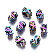 Rack Plating Rainbow Color Alloy European Beads, Large Hole Beads, Cadmium Free & Nickel Free & Lead Free, Dollar, 11x7x8mm, Hole: 5mm(PALLOY-S180-350)
