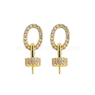 Rack Plating Brass Micro Pave Clear Cubic Zirconia Stud Earrings Findings, with Pin Bails, Long-Lasting Plated, Lead Free & Cadmium Free, Oval, Golden, 21mm, Pin: 0.6mm and 0.7mm(KK-F876-17G)