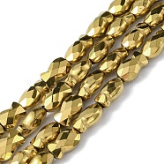 Electroplate Glass Beads Strands, Full Plated, Faceted, Fish, Golden Plated, 10.5x6x5mm, Hole: 1.4mm, about 55pcs/strand, 21.97 inch(55.8cm)(EGLA-F157-FP01)