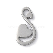 304 Stainless Steel Pendants, Laser Cut, Heart, Stainless Steel Color, 13x6x1mm, Hole: 2x1mm(STAS-P338-04P)