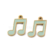 Ion Plating(IP) 316 Surgical Stainless Steel Charms, Nickel Free, with Enamel, Musical Note Charm, Real 18K Gold Plated, Aquamarine, 12x10x1mm, Hole: 1mm(STAS-U014-65G-02)