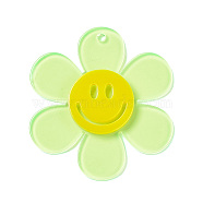 Transparent Acrylic Big Pendants, Sunflower with Smiling Face Charm, Pale Green, 55x50.5x6mm, Hole: 2.5mm(OACR-P012-A04)