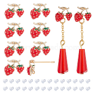 12Pcs Brass Enamel Stud Earring Findings, with Vertical Loops and Stainless Steel Pins, Strawberry, with 30Pcs Plastic Ear Nuts, Real 18K Gold Plated, 9.5x11mm, Hole: 0.8~1mm, Pin: 0.8mm, 12pcs(KK-BC0010-08)