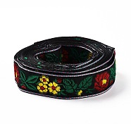 Ethnic Style Embroidery Cotton Ribbon, Flower Pattern, for Garment Accessories, Dark Green, 1-1/8 inch(30mm)(OCOR-XCP0001-74)