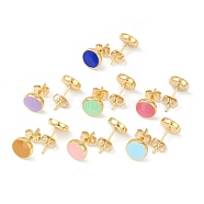 Golden Plated Brass Enamel Stud Earrings, with Ear Nuts, Flat Round, Mixed Color, 9mm, Pin: 0.6mm(EJEW-L234-041A)
