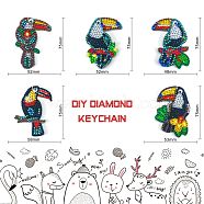 DIY Keychain Diamond Painting Kits, including Acrylic Pendant, Diamond, Diamond Drill Tool, Ball Chain, Swivel Clasp, Parrot Pattern, Pendant: 75x48~58mm, 5pcs(DIAM-PW0001-121E)