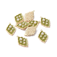 Enamel Pendants, with Brass Findings and Acrylic Pearl, Real 18K Gold Plated, Rhombus, Olive, 19.5x12.3x4mm, Hole: 1mm(KK-G377-04A-02)