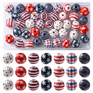 42Pcs 7 Styles Independence Day Theme Schima Wood Beads, Printed Round Beads, Mixed Color, 15.5~16x14~14.5mm, Hole: 3.5~4mm, 6pcs/style(WOOD-FS0001-01)