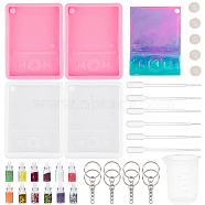 DIY Mp3 Player Shape Keychai Making Kits, Including Silicone Molds, Iron Split Key Rings, Nail Art Glitter Powder, Plastic Transfer Pipettes & Measuring Cup, Latex Finger Cots, Mixed Color, Silicone Molds: 80x60x10mm, Hole: 5mm, Inner Diameter: 71x51mm, 4pcs/set(DIY-OC0003-64)