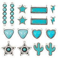 DIY Jewelry Making Finding Kit, Including Synthetic Turquoise Pendant & Connector Charms, Triangle & Heart & Rectangle & Star & Lightning Bolt, Antique Silver, Pendants: 18~49x9~34x2~8mm, Hole: 1.8~2.5mm, 16Pcs/box(DIY-TA0005-96)