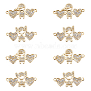 SUPERFINDINGS 8Pcs 2 Style  Brass Micro Pave Clear Cubic Zirconia Links Connectors, Heart with Kid, Real 18K Gold Plated, 14~14.5x27.5~29x2mm, Hole: 1.2~1.4mm, 4pcs/style(ZIRC-FH0001-24)