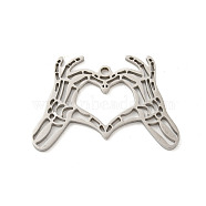 304 Stainless Steel Pendants, Laser Cut, Heart with Hand Charm, Stainless Steel Color, 24x35x1.5mm, Hole: 1.8mm(STAS-P342-03P)