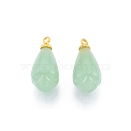 Glass Charms, with Golden Tone Alloy Findings, Teardrop, Dark Sea Green, 20.5x9mm, Hole: 1.8mm(PALLOY-P285-30G-01)