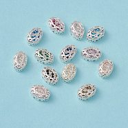 Eco-friendly Brass Micro Pave Cubic Zirconia Multi-strand Links, Rack Plating, Cadmium Free & Lead Free, Oval, Silver Color Plated, Mixed Color, 12x8x5mm, Hole: 1.2mm(KK-D076-01A-S)