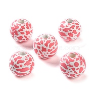 Printed Wood European Beads, Round with Leopard Print Pattern, Light Coral, 15.5~16x14.5~15mm, Hole: 4mm(WOOD-Z002-06B)