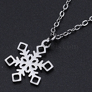 Christmas Theme, 201 Stainless Steel Pendant Necklaces, with Cable Chains and Lobster Claw Claspss, Snowflake, Stainless Steel Color, 15.74 inch(40cm), 1.5mm(NJEW-S105-JN596-40-1)