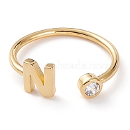 Brass Micro Pave Clear Cubic Zirconia Cuff Rings, Open Rings, Long-Lasting Plated, Real 18K Gold Plated, Letter.N, US Size 6, Inner Diameter: 17mm(RJEW-J074-01G-N)