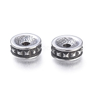 304 Stainless Steel Beads, Flat Round, Antique Silver, 7.8x3.5mm, Hole: 1.8mm(STAS-F243-06AS)