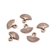 Carved CCB Plastic Charms, Fan, Red Copper, 12x14x3mm, Hole: 2mm(CCB-F003-11R)