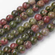 Natural Unakite Bead Strands, Round, 4~4.5mm, Hole: 1mm, about 85~90pcs/strand, 14.9 inch(38cm)(G-G735-67-4mm)