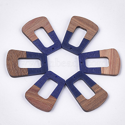 Resin & Walnut Wood Pendants, Trapezoid, Dark Blue, 37~37.5x27~27.5x3~3.5mm, Hole: 2mm(RESI-S358-84D)