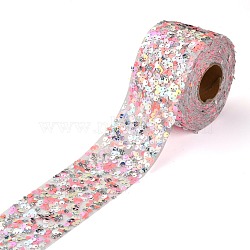 Polyester Elastic Sequin Ribbons, with Bling Paillette, Light Coral, 2-3/8 inch(60mm), 10 yards(9.14m)/roll(OCOR-L045-A06)