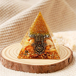 Resin Orgonite Pyramid Home Display Decorations, with Natural Gemstone Chips, Orange, 50x50x50mm(G-PW0004-56A-12)