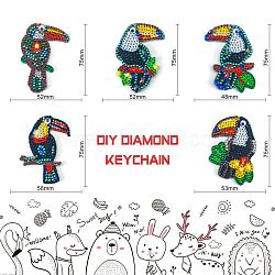 DIY Keychain Diamond Painting Kits, including Acrylic Pendant, Diamond, Diamond Drill Tool, Ball Chain, Swivel Clasp, Parrot Pattern, Pendant: 75x48~58mm, 5pcs(DIAM-PW0001-121E)