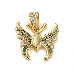 Brass Micro Pave Cubic Zirconia Pendants, Real 18K Gold Plated, Butterfly, Butterfly, 15.5x16.5x3mm, Hole: 4.5mm(KK-U005-03D-G)