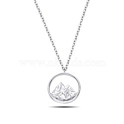 925 Sterling Silver Pendant Necklaces, with Cable Chains, Riund Ring with Mountain, Platinum, 19.68 inch(50cm)(NJEW-BB48083-E)