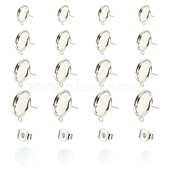 DIY Stud Earring Findings Making Kits, Including 304 Stainless Steel Stud Earring Settings & Ear Nuts, Half Round Transparent Glass Cabochons, Silver, Stud Earring Settings: Tray: 8mm/10mm/12mm/14mm, 32pcs/box(DIY-UN0002-27S)