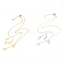 304 Stainless Steel Jewelry Sets, Cable Chains Pendant Necklaces and Stud Earrings, with Lobster Claw Clasps and Ear Nuts, Alphabet, Golden & Stainless Steel Color, Letter.B, 17.71 inch(45cm),  11x9x0.5mm, Pin: 0.8mm(SJEW-H303-B)
