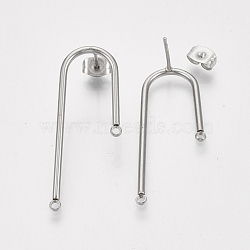 304 Stainless Steel Stud Earring Findings, for DIY Earring Making, with Ear Nuts/Earring Backs, Stainless Steel Color, 37x15x1.5mm, Hole: 1.5mm, Pin: 0.8mm(X-STAS-S079-143A)