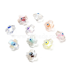 Transparent Glass Beads, with Enamel, Cross with Evil Eye Pattern, Mixed Color, 14.5x14x9mm, Hole: 1.2mm(GLAA-F121-09)
