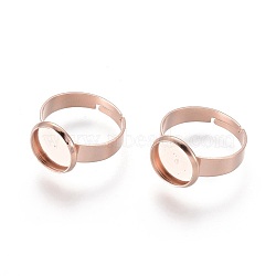 Adjustable 201 Stainless Steel Finger Rings Components, Pad Ring Base Findings, Flat Round, Rose Gold, Size 7, 17mm, Inner Size: 10mm(X-STAS-G187-01RG-10mm)