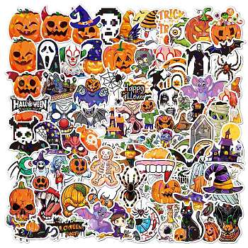 Halloween Themed Laser Style PVC Sticker Labels, Self-adhesive Decals, for Suitcase, Skateboard, Refrigerator, Helmet, Mobile Phone Shell, Colorful, 60~80mm, 100pcs/set