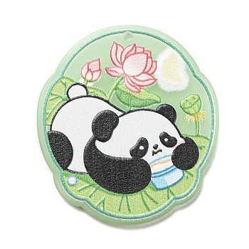 Acrylic Pendants, Panda, Oval, 39.5x36x2.4mm, Hole: 1.4mm