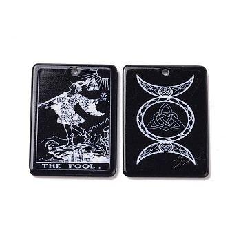 Printed  Acrylic Pendants, Rectangle with Tarot Pattern, The Fool 0, 34x25x2mm, Hole: 1.8mm