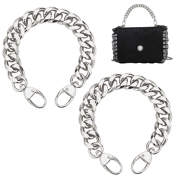 WADORN 2Pcs Aluminum Curb Chain Bag Handles, with Swivel Clasps, for Bag Replacement Accessories, Platinum, 29.5cm