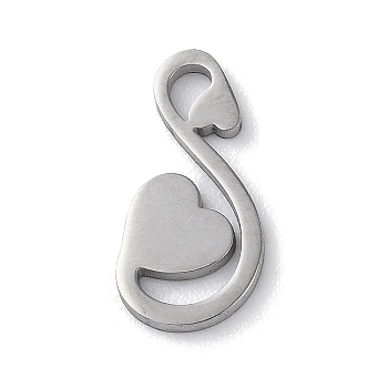 304 Stainless Steel Pendants, Laser Cut, Heart, Stainless Steel Color, 13x6x1mm, Hole: 2x1mm