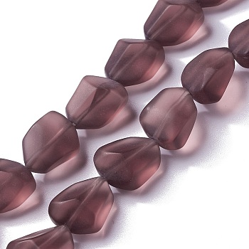 Transparent Frosted Glass Beads Strands, Nuggets, Purple, 15x12x9.5mm, Hole: 1mm, about 40pcs/strand, 23.62''(60cm)